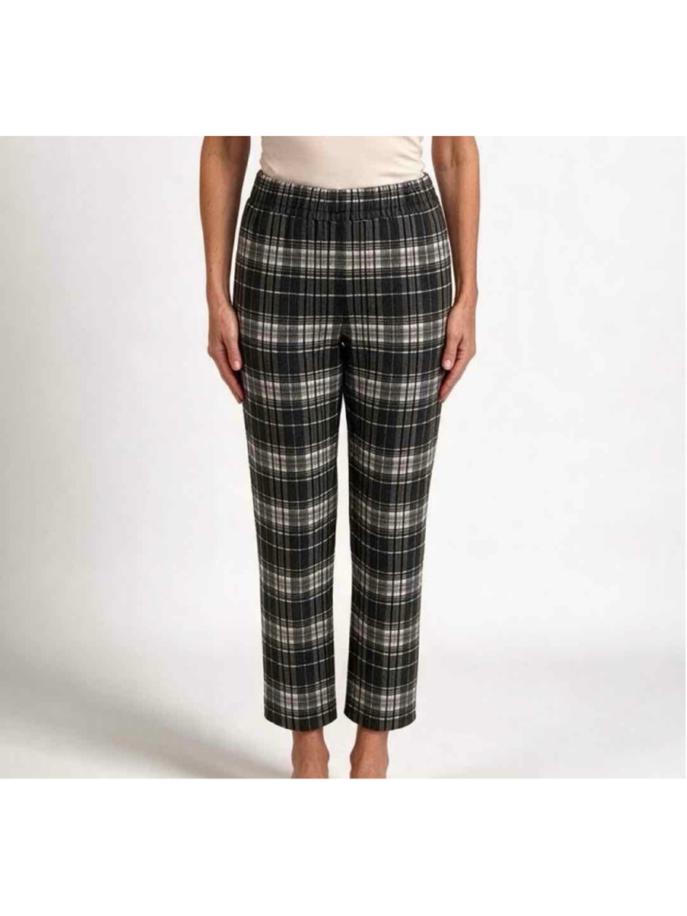 Alice + Olivia Charcoal Plaid Pull On Tapered Pants Size Small New With Tags